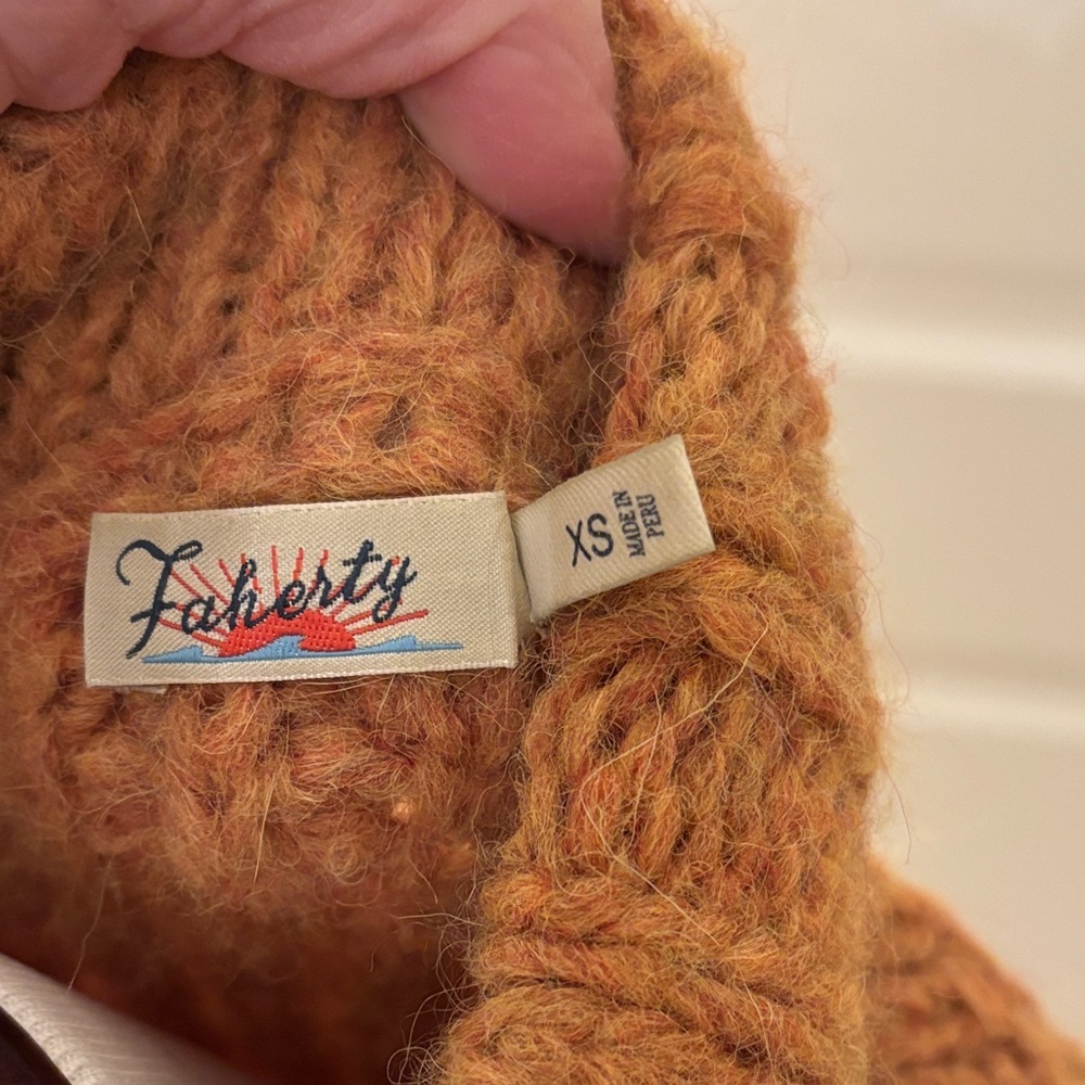 Faherty Rustic Orange/ Tan Knit Sweater - image 2